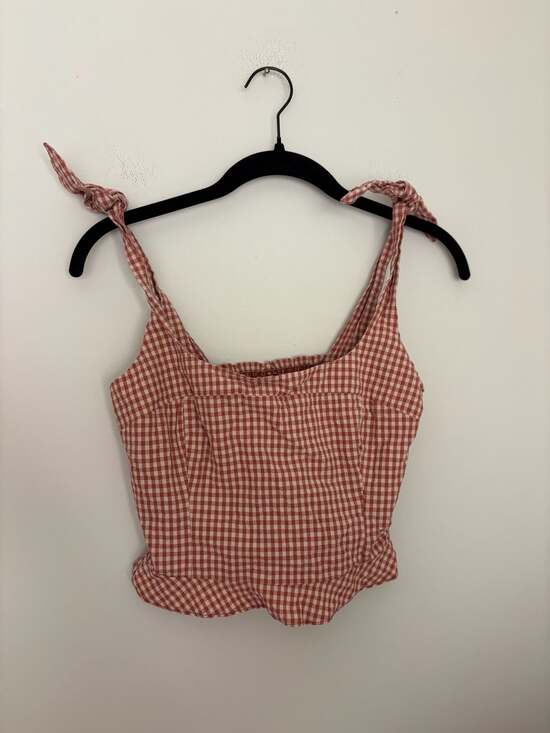 Zara Tops - Zara TRF Collection Cottagecore Gingham Tie-Shoulder Crop Top Sz XS